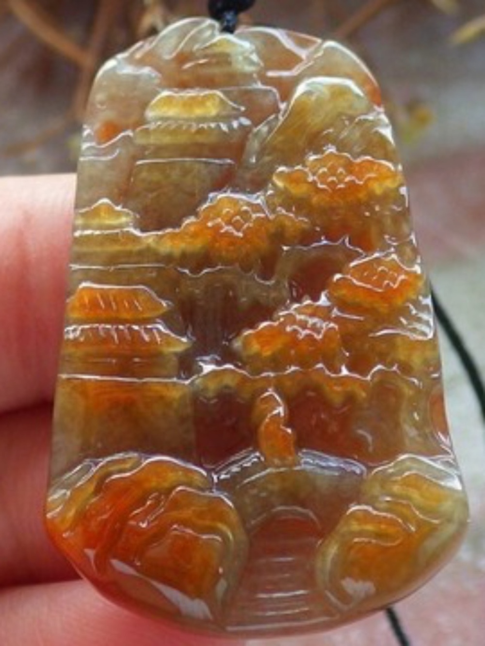Certified Red Burma A Jade jadeite Pendant Landscape painting Teer 山水画